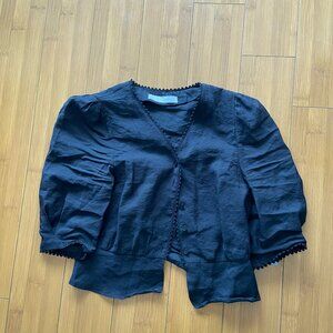 8 Seconds Korean Black Linen Scallped Blouse - Size Small